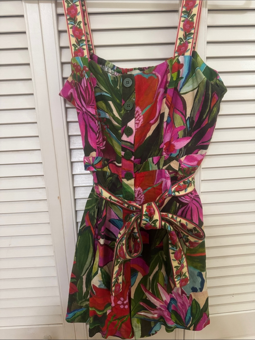 FARM Rio Multicolor Floral Tie-Waist Romper (Pink, Green, Red, Cream) - Picture 9 of 9